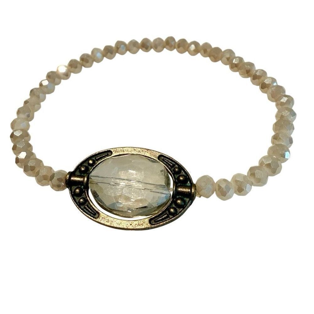 French Kande Faceted Crystal Stretch Beaded Bracelet White